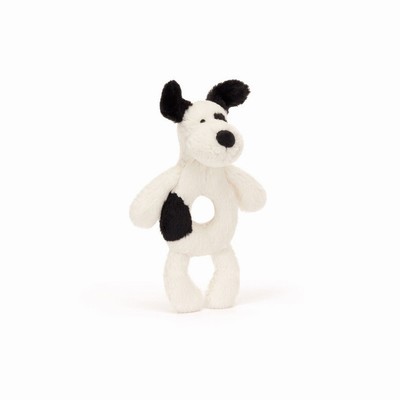 Jellycat Bashful Black & Cream Puppy Ring Rattle USA | 52396FWIK